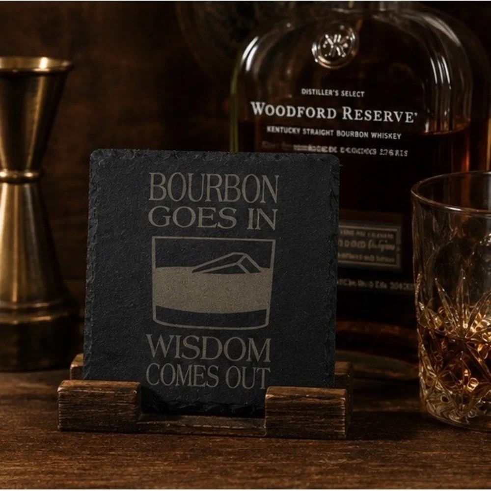 Set of 4 Bourbon Slate Coasters Kentucky Whiskey Bar Man Cave Drink Decor